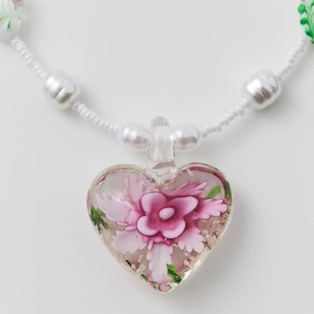 Urban Outfitters Beaded necklace with a glass heart pendant